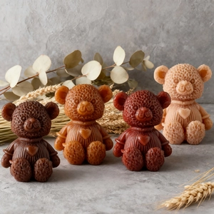 DIY cute teddy bear silicone molds for scented candles with realistic knitted texture