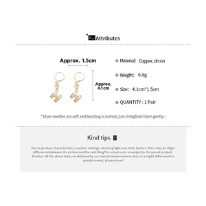 Detailed view of 14K gold plated H-letter pearl earrings with size measurement of 4.1cm by 1.5cm