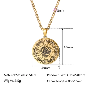 Golden Viking Valknut pendant necklace in stainless steel with detailed dimensions