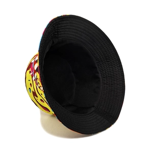 Chapeau bob réversible avec motif graffiti jaune et intérieur noir uni pour femmes