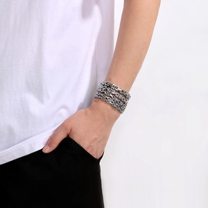 Classic stainless steel Byzantine chain bracelet for men with a polished silver finish