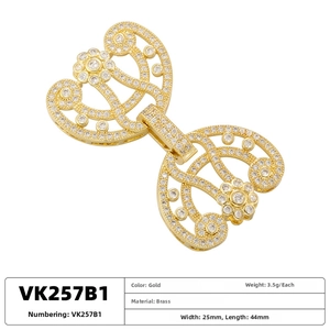 Detail of VK257B1 gold brass jewelry clasp with pavé crystals and size measurements