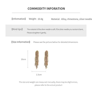 Size chart showing dimensions of 10cm long silver needle geometric tassel earrings