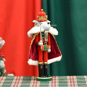 30cm wooden mouse king nutcracker with red velvet cloak for Christmas home decor