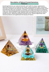 Detailed close-up of handmade orgone crystal pyramids with amethyst and copper coils