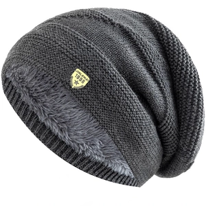 Winter Knitted Beanie Hat Thickened Thermal Fleece Lined Skull Cap Outdoor Warm Classic Shield Logo Unisex
