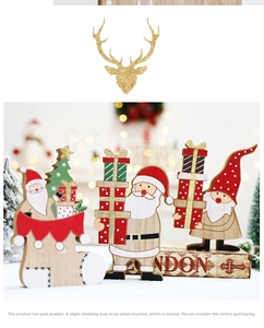 Handcrafted wooden Christmas Santa and gnome figurines with glitter deer head decor