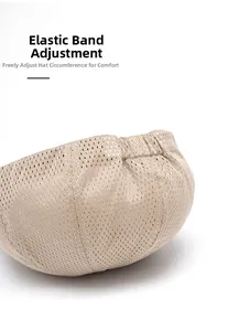 Detail of the adjustable elastic band on a breathable beige summer mesh cap