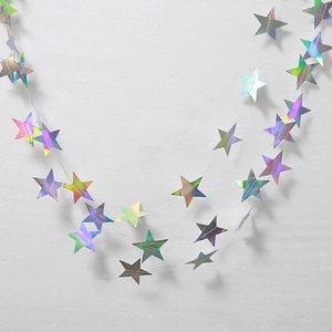 Iridescent star garland decoration with rainbow holographic finish for party hanging