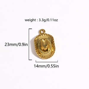 Detailed size chart for the golden cowboy hat pendant with precise weight measurements