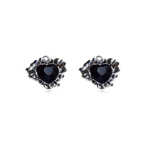 Gothic Y2K heart cross wing pendant with silver metal base and black gemstone