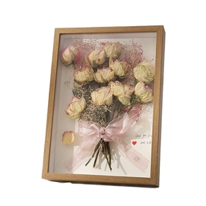 3D wooden shadow box frame with dried roses and Just For You ribbon decoration
