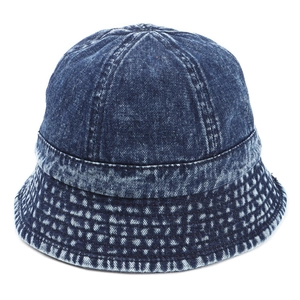 Bob vintage en denim bleu foncé délavé à larges bords avec coutures blanches et style décontracté