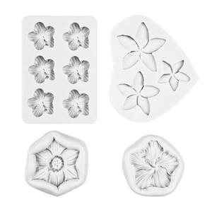 Plumeria flower silicone mold set with four different floral shapes for fondant or resin craft