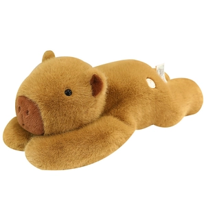 Soft plush capybara pillow in a lying position, adorable stuffed animal toy for children