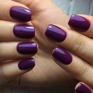 Glossy Deep Purple Press On Nails Short Square Minimalist Fashion Artificial Nails For Women Elegant Beauty Manicure