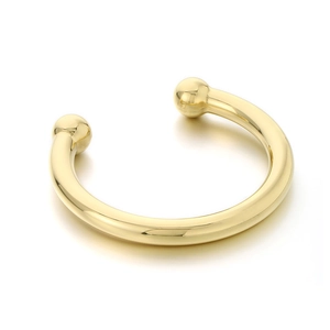 Minimalist 18K gold plated stainless steel open C-shaped cuff bracelet with round beads
