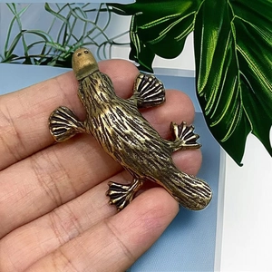 Retro Brass Alloy Platypus Duck Figurine Antique Miniature Animal Statue Desktop Ornament Tea Pet Decorative Handicraft