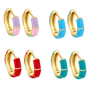 Bamboo Joint Huggie Hoop Earrings Copper With Colorful Enamel Geometric Fashion Jewelry For Women Elegant Simple Style