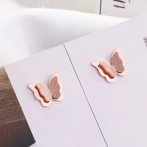 Frosted 18k rose gold butterfly stud earrings made of high-quality stainless steel