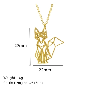 Minimalist geometric hollow fox pendant necklace in gold stainless steel with dimensions