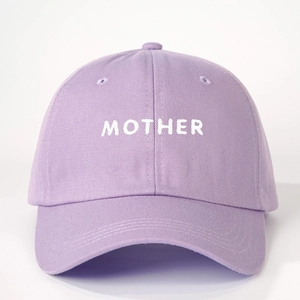 Lavender cotton baseball cap with white MOTHER embroidery and adjustable curved brim