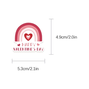Detailed dimensions of heart-shaped rainbow stickers for Valentine's Day decor