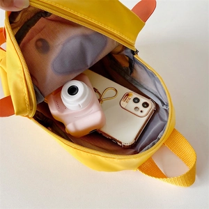 Cute yellow duck toddler backpack showing inner storage capacity for kids 1-5 years