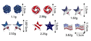 Size and weight specifications for USA flag themed earrings including star and rose styles