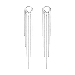 Elegant geometric heart long tassel drop earrings with premium metallic silver plating