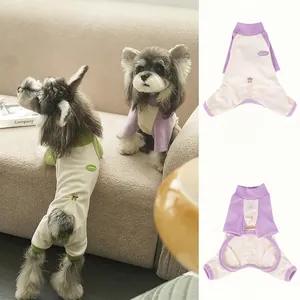 Dog Pajamas Four Legged Jumpsuit Dralon Knit Color Block High Collar Soft Home Wear Leash D Ring Small Dogs Clothing