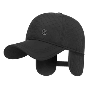 Winter quilted baseball cap for men with ear flaps and quilted rhombus pattern