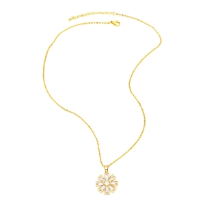 Elegant gold flower necklace with crystal petals and adjustable link chain for women