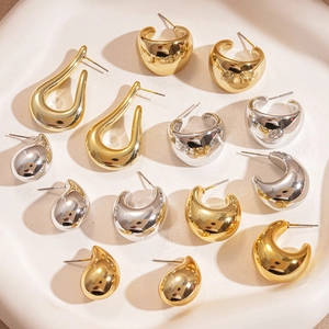 Chunky Teardrop Hoop Earrings Mirror Finish Minimalist C Shaped Jewelry With Stainless Steel Earring Post For Women