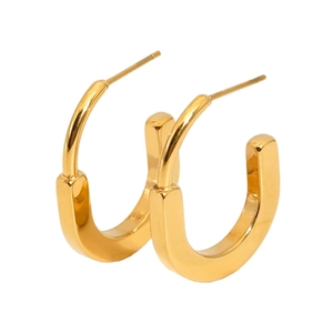 Minimalist gold U-shaped stainless steel earrings with premium metallic luster finish