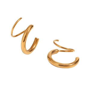 Boucles d'oreilles créoles à double spirale en acier inoxydable plaqué or 18 carats
