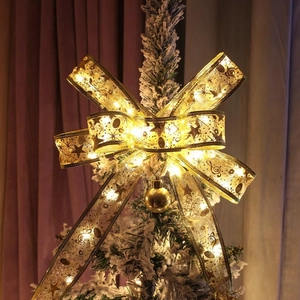 LED Ribbon Christmas Tree Lights Bronzing Star Pattern Polyester String Lights For Holiday Party Battery Powered
