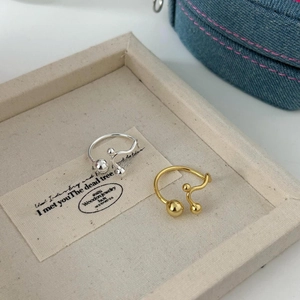 Minimalist S925 sterling silver beaded open rings in wave design with gold and silver finish