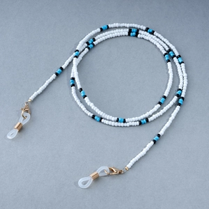Colorful pearl beaded eyeglass chain with gold lobster clasps and silicone loops