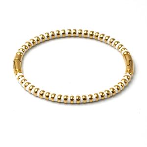 5MM minimalist geometric stainless steel bangle with gold beads and white enamel inserts