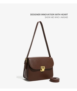 Sac à bandoulière en cuir marron vintage classique pour femme, élégant sac rétro chic.