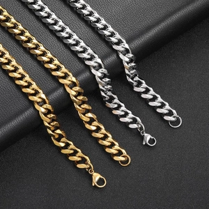 Classic 11mm stainless steel Cuban link chains in gold and silver finish with lobster clasp
