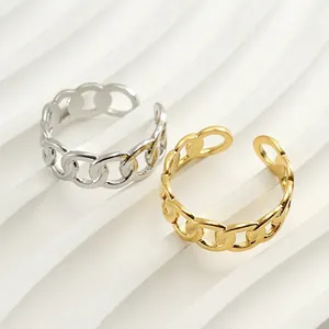 Curb Chain Ring Stainless Steel 18K Gold Plated Open Adjustable Minimalist Fashion Jewelry For Women