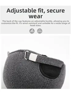 Detail of winter baseball cap with adjustable metal buckle for a secure fit and windproof design