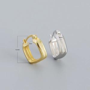 Minimalist S925 sterling silver double-layer square hoop earrings in gold and silver