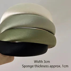 French retro padded silk sponge headband set with 3cm width in multiple glossy colors