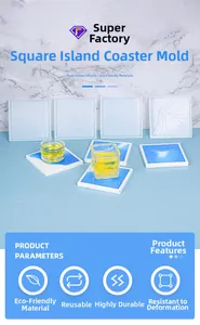 Macro view of flexible silicone square island coaster molds and ocean resin crafts