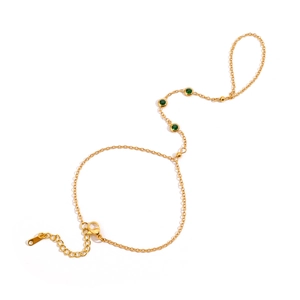Bracelet bague en acier doré avec trois pierres de zircon rondes vertes