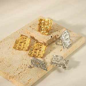 Vintage Stainless Steel Geometric Pleated Textured Stud Earrings For Women Irregular 18K Gold Plated Metallic Jewelry Accessories