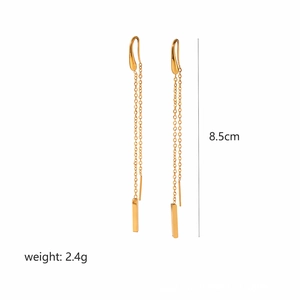 French vintage 18K gold plated stainless steel long tassel earrings with rectangular charms